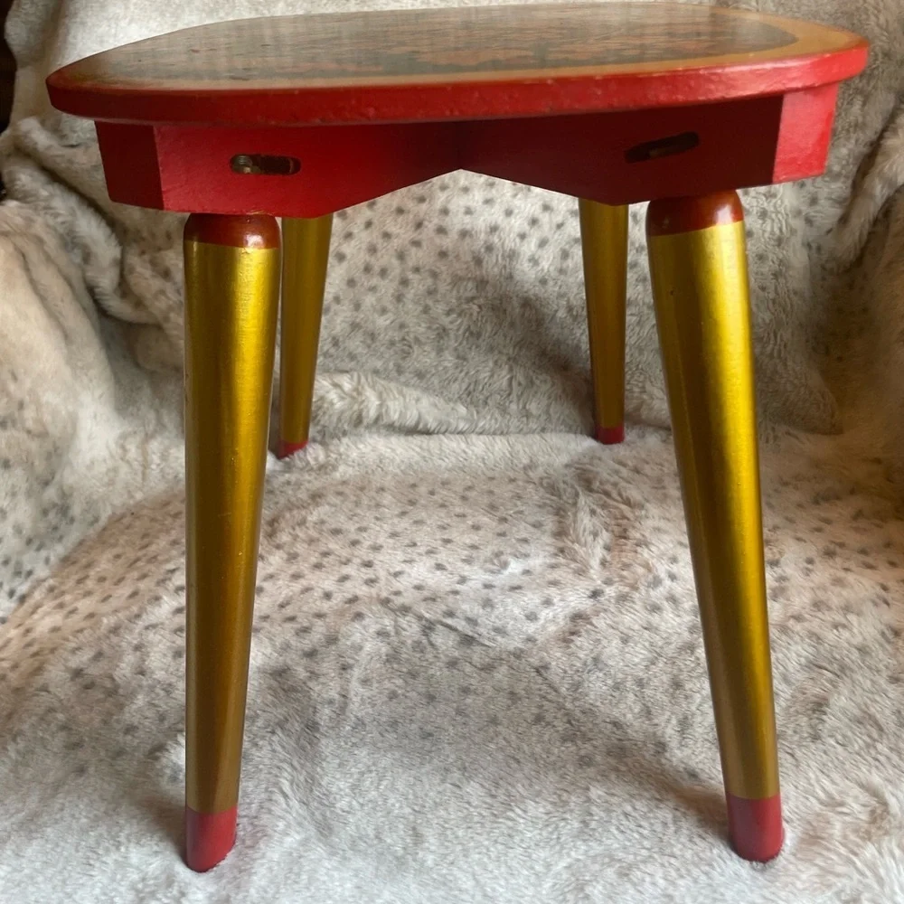 Taburetka, vintage hand-painted Xoxloma stool, USSR, 1970s